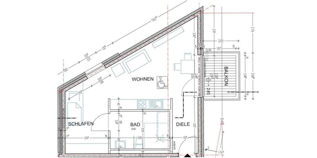 Etagenwohnung Mönchengladbach Bettrath-Hoven - 1 Zimmer, 46 m&sup2;, 550&euro; | Angebot:27311123